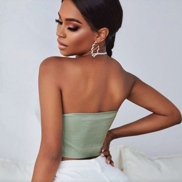 Shein | Small | Green Crisscross Cut-Out Halter Top - Picture 2 of 6